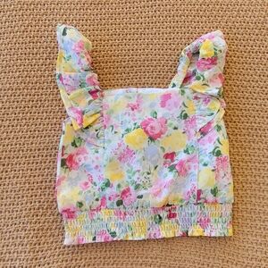 Janie and Jack White Floral girl Sleeveless Ruffle Top Size 3